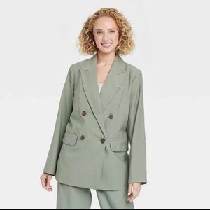 A New Day Women's Double Breasted Blazer Jacket Back Slit Mid Length